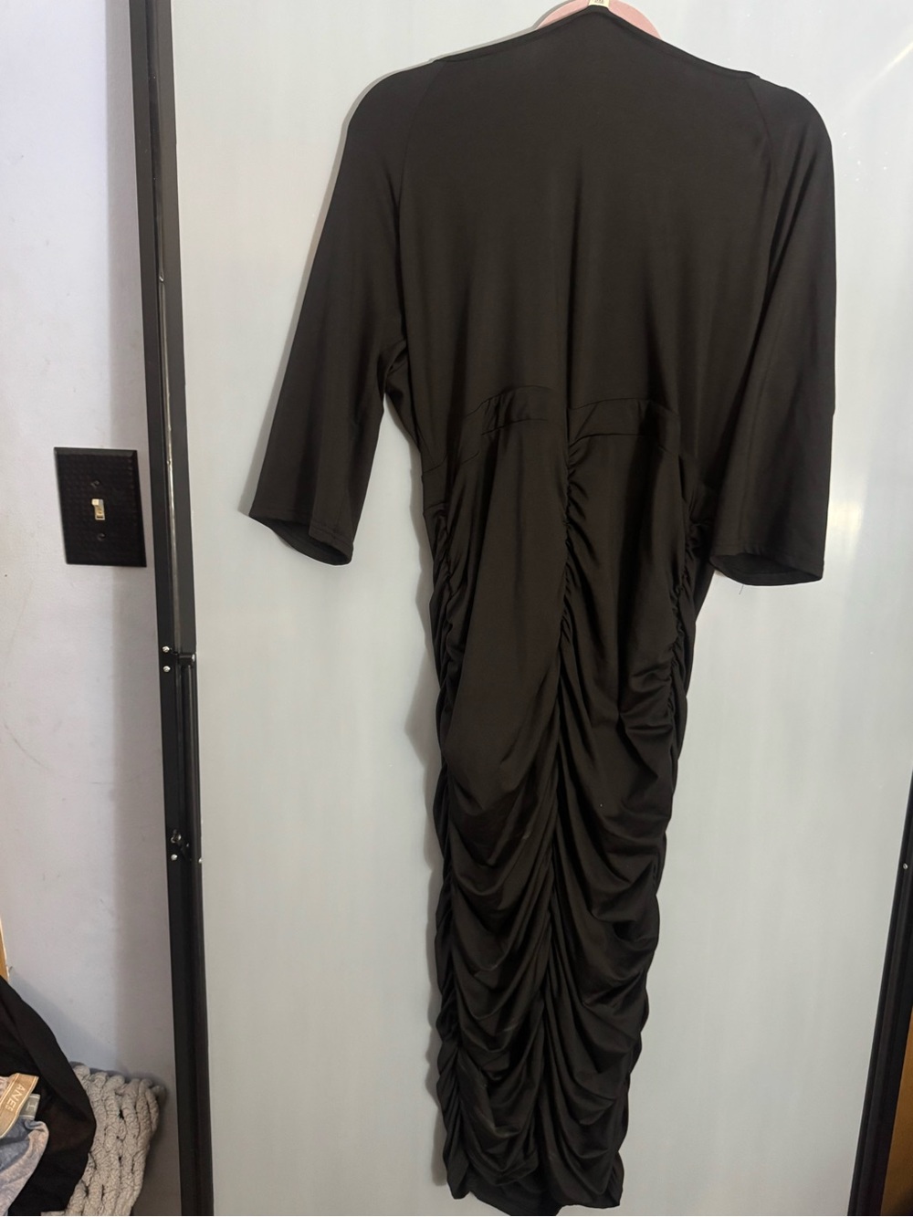 Black Ruched Midi Dress with Elbow Sleeves